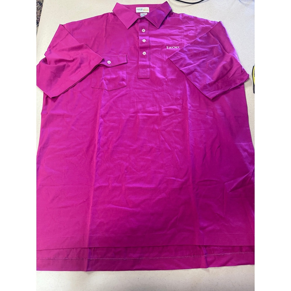 Izod Club Mens XL Magenta Pink Mercerized Cotton Polo Shirt Flap‎ Pocket Short